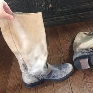 Tan and black Frye boots